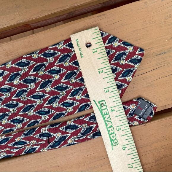 Robert Talbott Necktie Textured Silk Red Green‎ Floral Abstract Geo - Picture 3 of 4